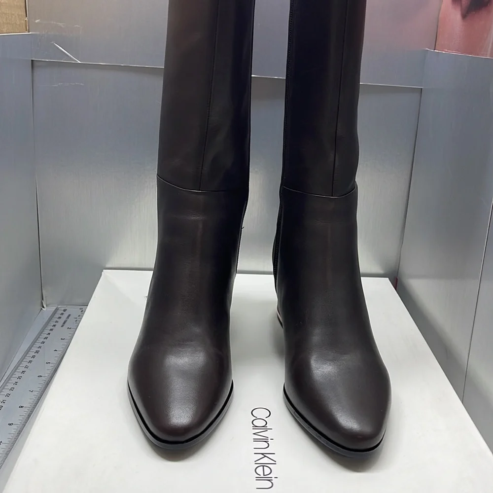 COPY - BNIB Calvin Klein Freda Cow Lather Silk neoprene Brown Long Riding Boot… - Picture 8 of 11